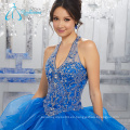 Dos piezas de lentejuelas Beading Ball Gowns Blue Puffy Quinceanera Vestidos
